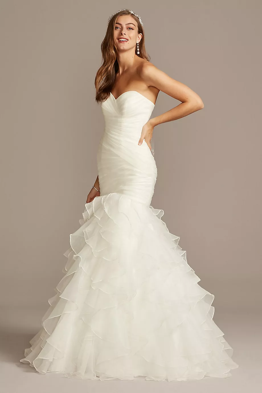 David's Bridal Collection Organza Mermaid Wedding Dress With Lace-Up Back in Ivory Size: 0 David's Bridal