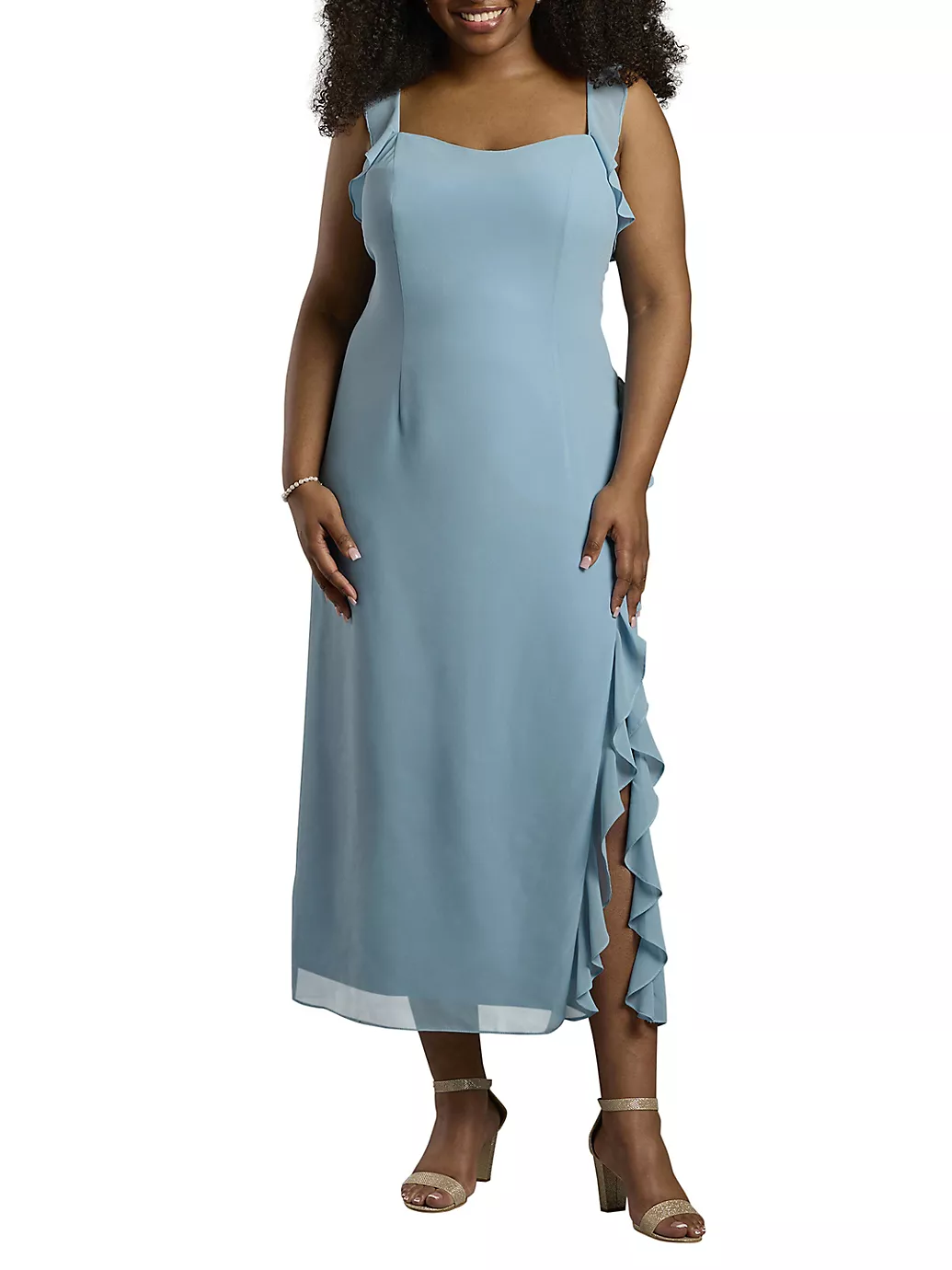 The Edit By DB Studio Chiffon Ruffle Sheath Dress in Lake Size: 22 David's Bridal