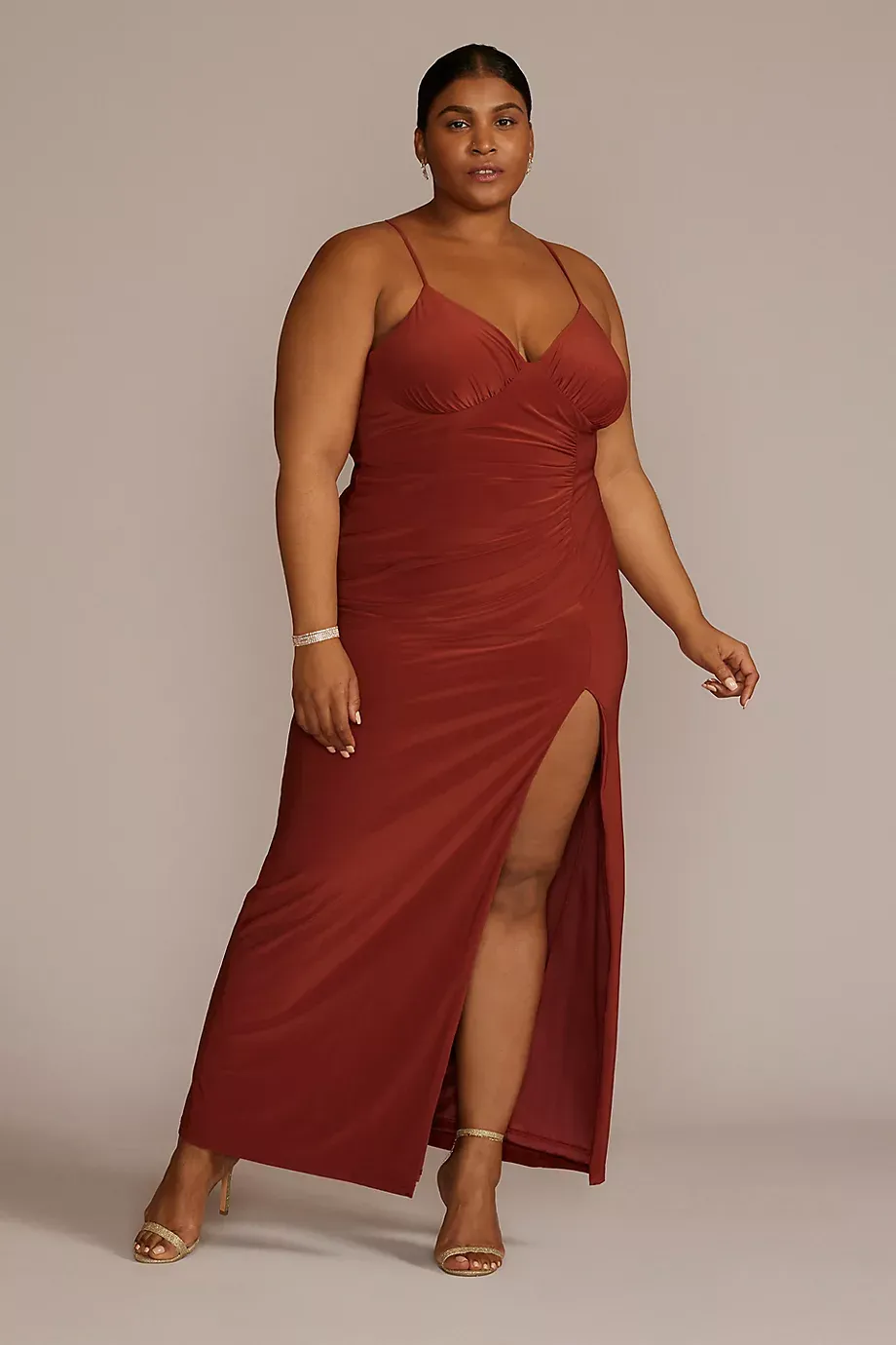 DB Studio Plus Size Ruched Stretch Jersey Dress in Cinnamon Size: 22 David's Bridal