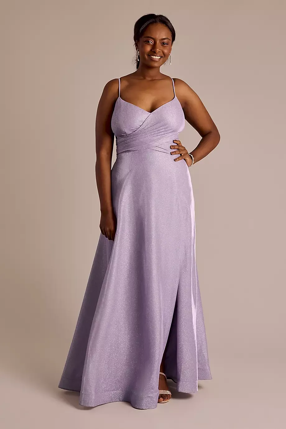 Jules and Cleo Glitter Knit Crisscross Bodice A-Line Dress in Lavender Size: 22 David's Bridal