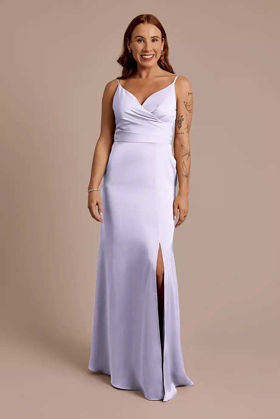 Celebrate DB Studio Matte Satin Spaghetti Strap Surplice A-Line Dress in Iris Size: 0 David's Bridal