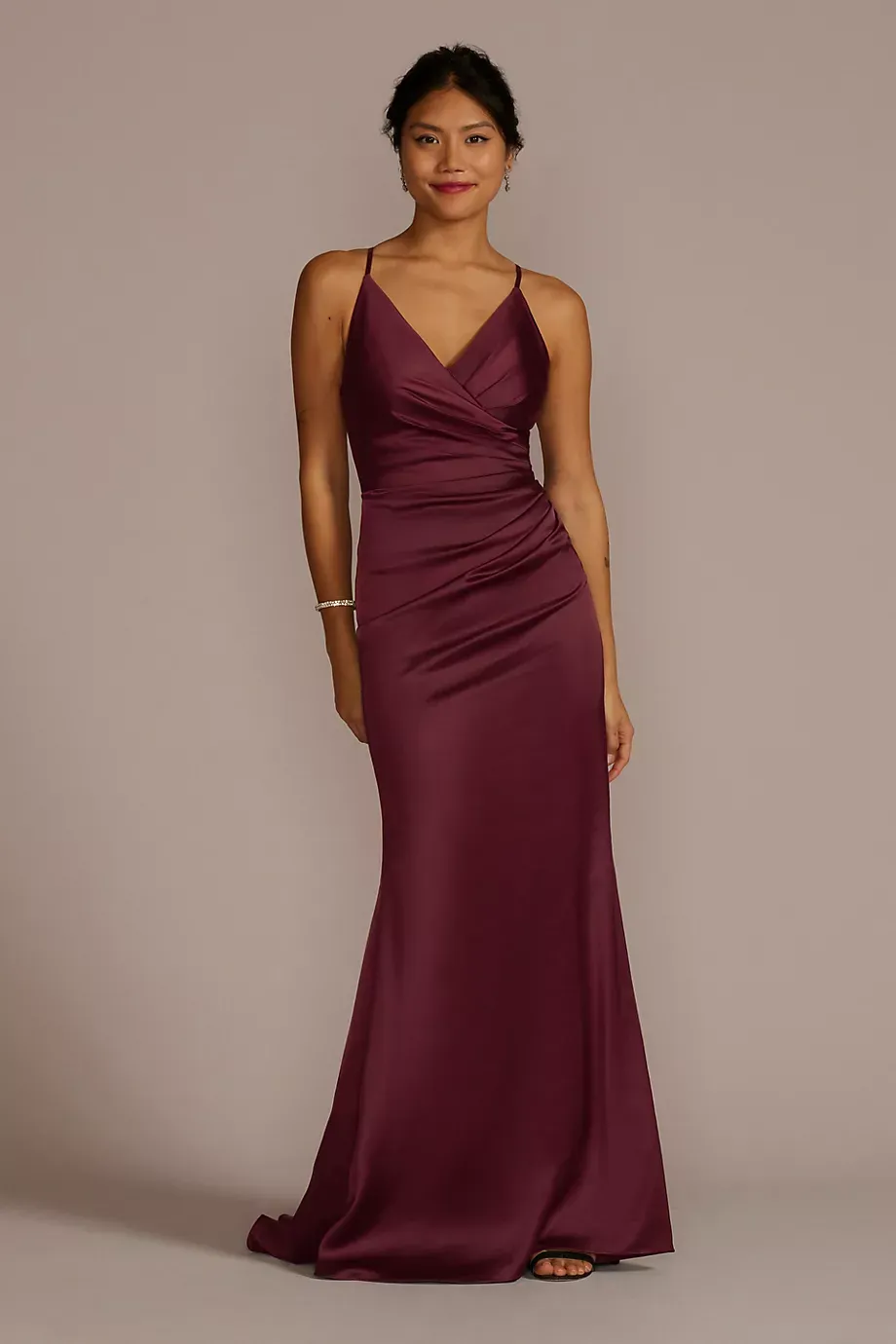 Galina Signature Satin Spaghetti Strap Mermaid Dress in Wine Size: 26 David's Bridal