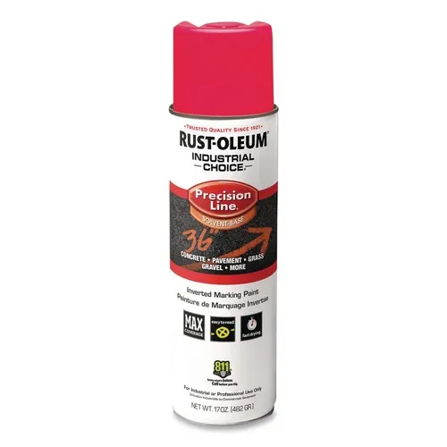 Rust-Oleum Industrial Choice 17 oz. Aerosol Can Solvent-Based Precision Line Marking Paint - Flat Fluorescent Pink (12/Carton) - 1661838V