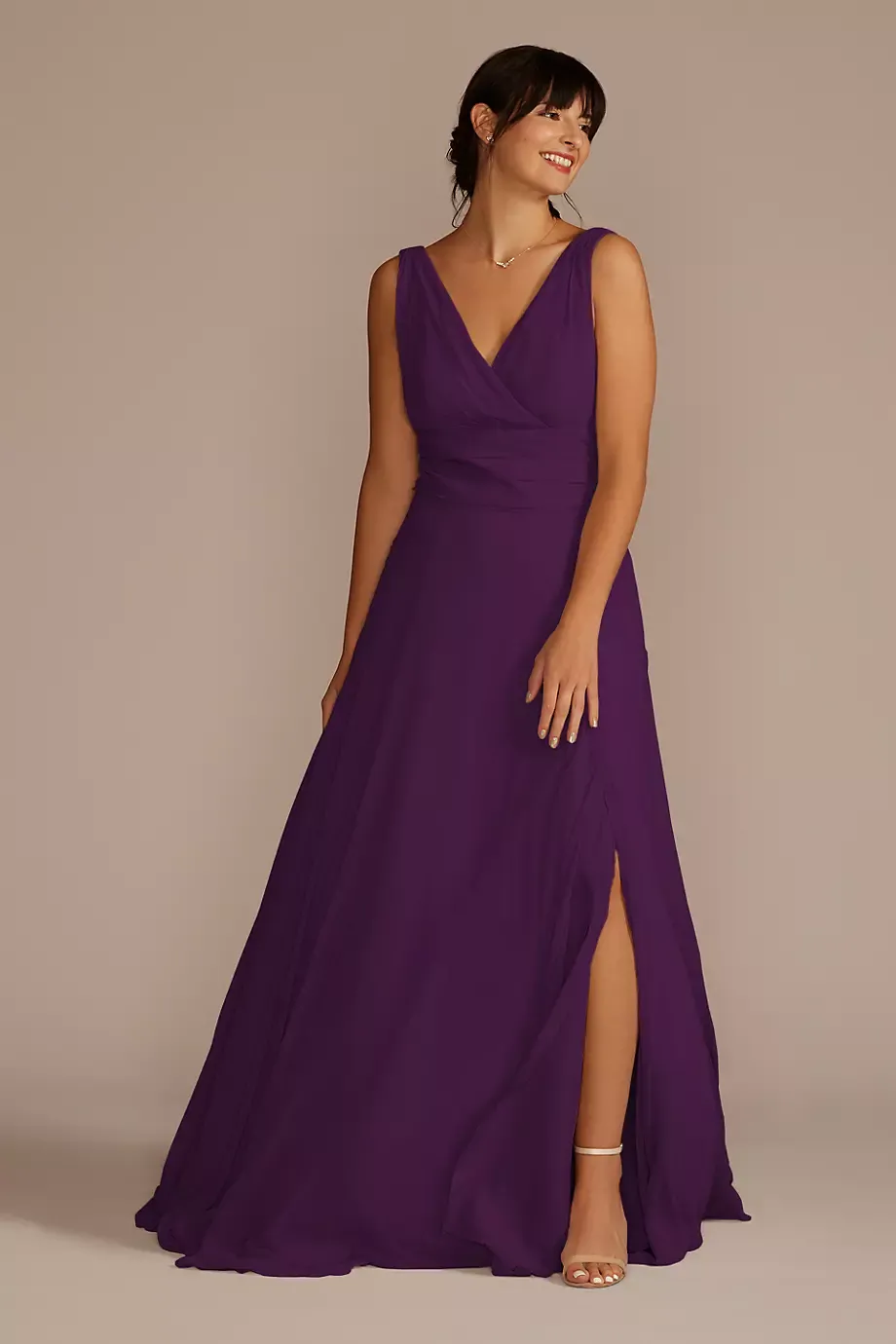 Celebrate DB Studio Long Chiffon Surplice Tank Bridesmaid Dress in Plum Size: 26 David's Bridal