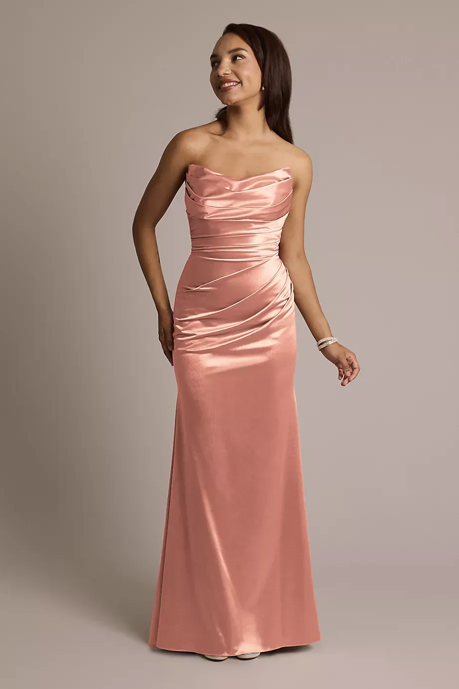 Galina Signature Sculpting Satin Strapless Mermaid Dress in Desert Coral Size: 2 David's Bridal