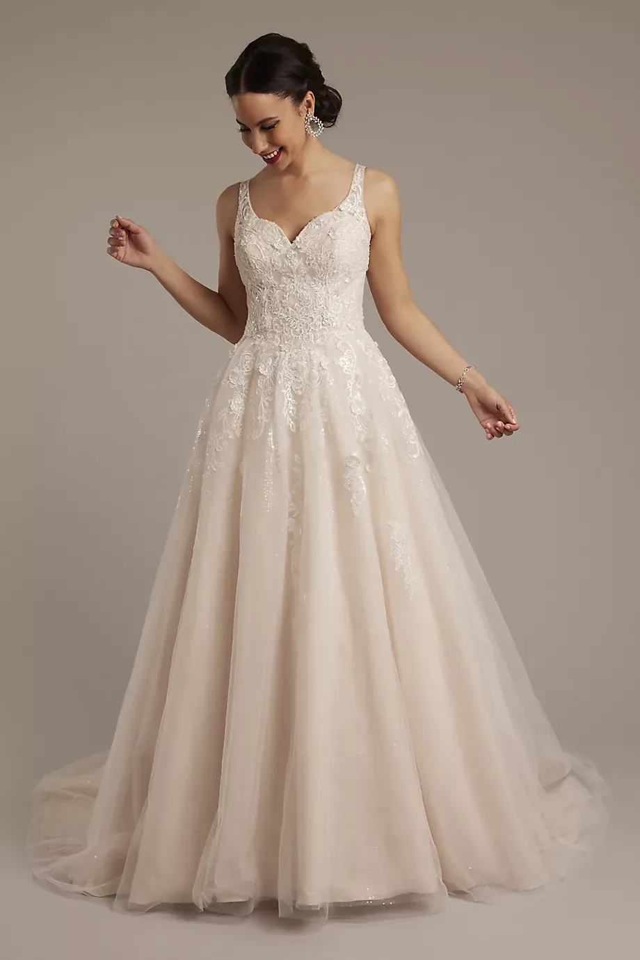 Oleg Cassini Lace Applique Tank Ball Gown Wedding Dress in Ivory/Stone Size: 20W David's Bridal