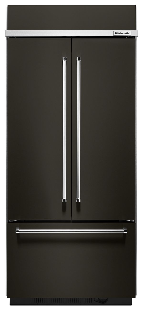 KitchenAid 20.8 Cu. Ft. 36" Width Built In Stainless Steel French Door Refrigerator w/ Platinum Interior Design in Black KBFN506EBS