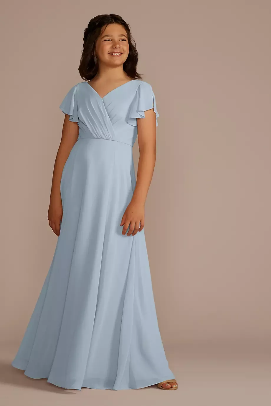 Celebrate DB Studio Flutter Sleeve Full Skirt Girls Dress in Dusty Blue Size: 6 David's Bridal