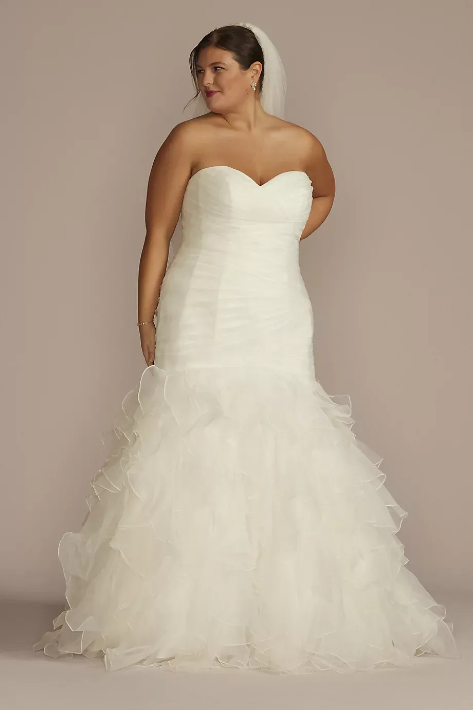 David's Bridal Collection Organza Mermaid Wedding Dress With Lace-Up Back in Ivory Size: 20W David's Bridal