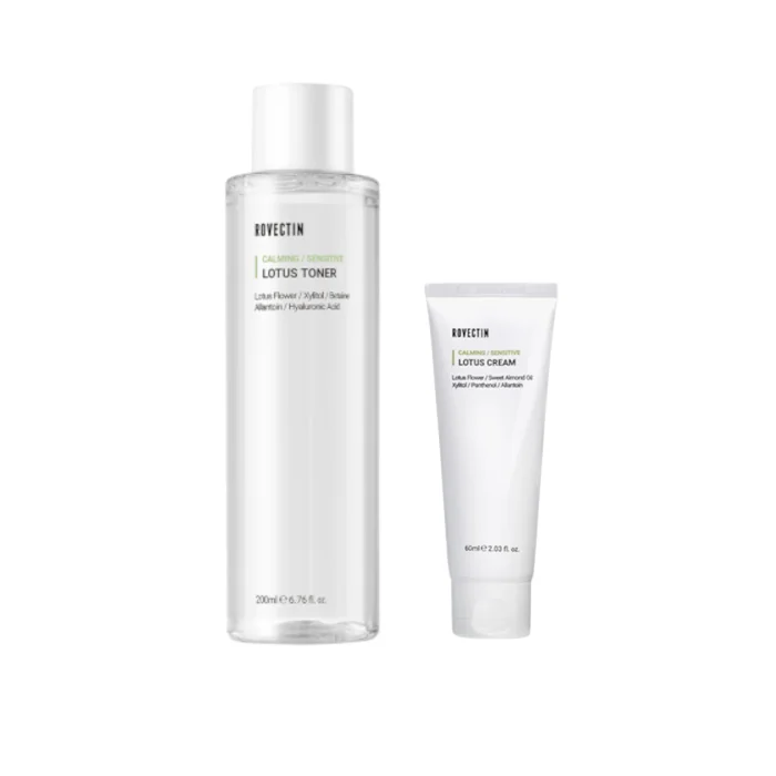 ROVECTIN - Clean Lotus Water Calming Toner - 200ml (1ea) + Calming Lotus Cream (New Version) - 60ml (1ea) Set