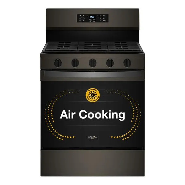 Whirlpool 30 in. Gas Range with Air Cooking Technology, No Preheat Air Fry and Air Baking and Self Clean in Black 30 in. WFGS5030RV