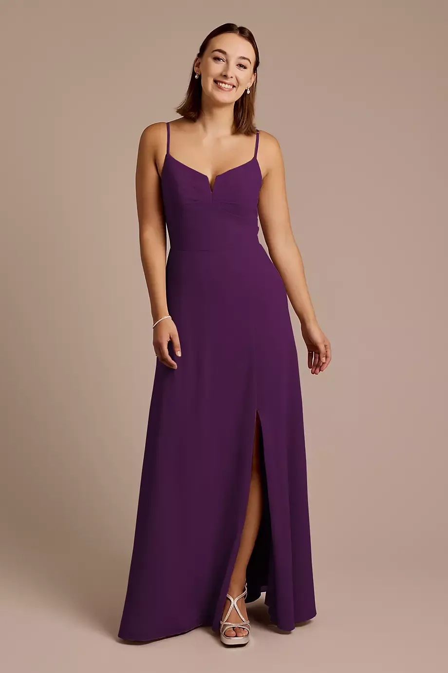 Celebrate DB Studio Chiffon Spaghetti Strap Sheath Dress in Plum Size: 0 David's Bridal