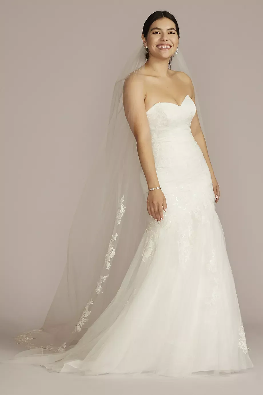 As Is Lace Up Back Strapless Mermaid Wedding Dress in Soft White Size: 8 David's Bridal