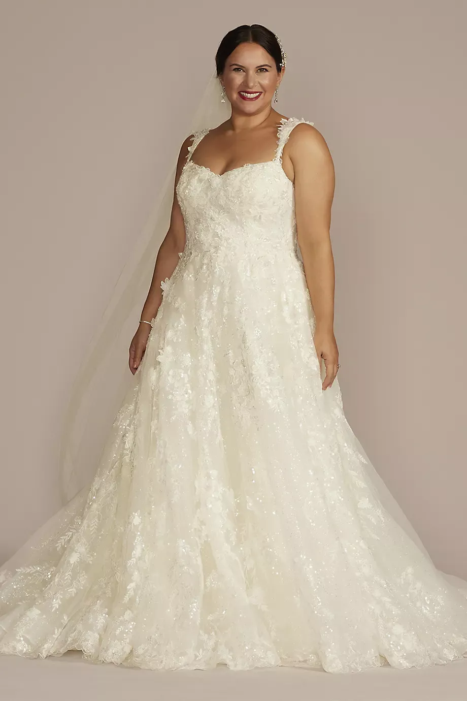 Oleg Cassini Lace Applique Tank Ball Gown Wedding Dress in Ivory Size: 18W David's Bridal