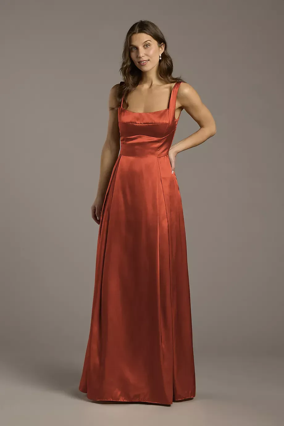 Galina Signature Charmeuse Tank Neckline A-Line Dress in Cinnamon Size: 16 David's Bridal