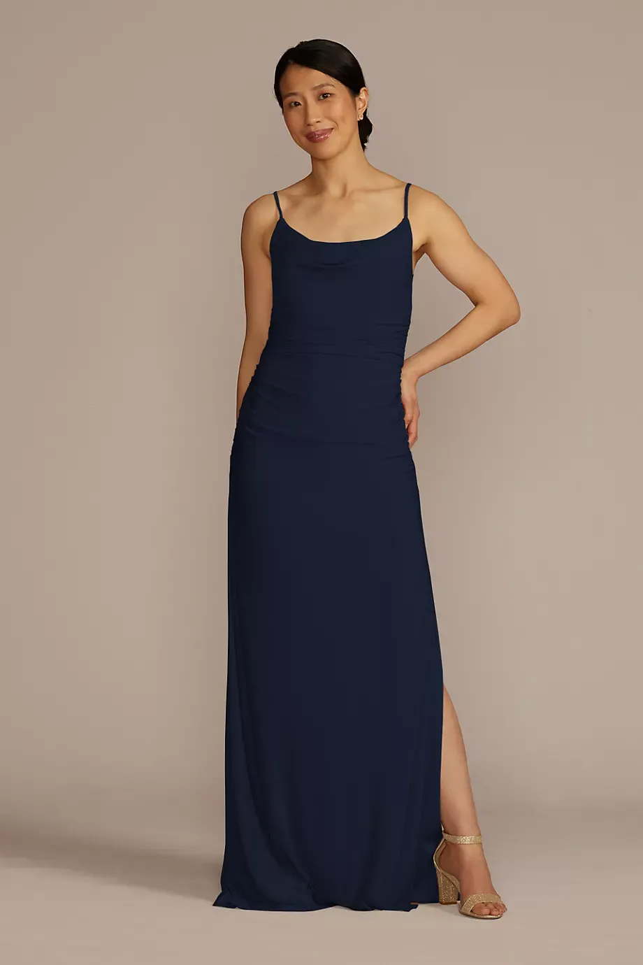 Celebrate DB Studio Ruched Jersey Spaghetti Strap Dress in Marine Size: 14 David's Bridal