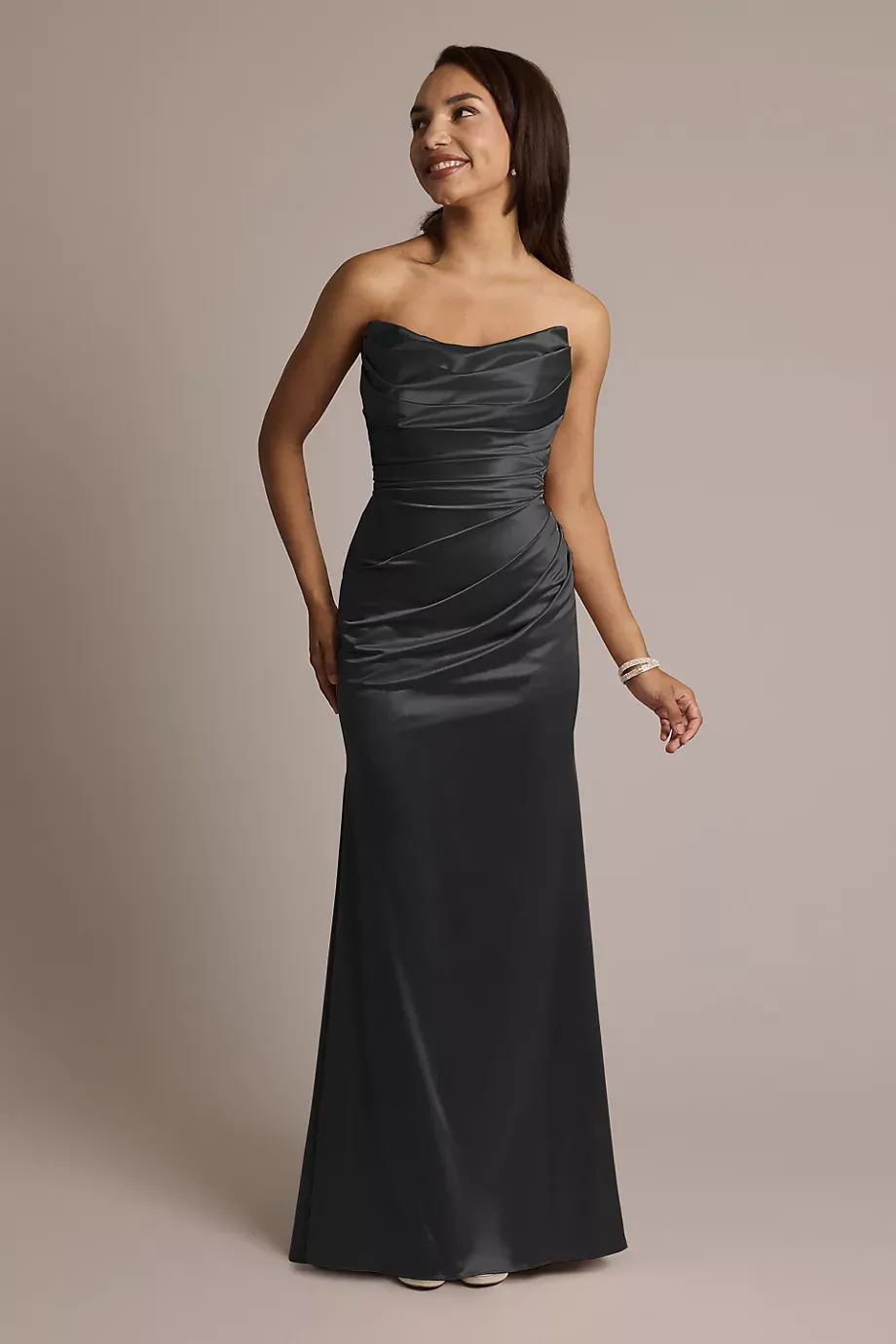 Galina Signature Sculpting Satin Strapless Mermaid Dress in Black Size: 2 David's Bridal