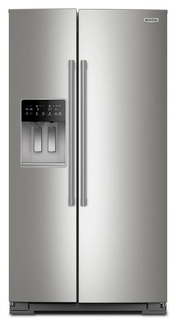 Maytag 28.41 Cu Ft, Full-Depth Side-By-Side Refrigerator, Exterior Ice And Water Dispenser In Fingerprint-Resistant Stainless Finish