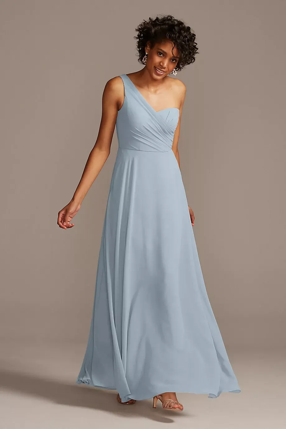 Celebrate DB Studio Full Skirt Dress With One Shoulder in Dusty Blue Size: 28 David's Bridal
