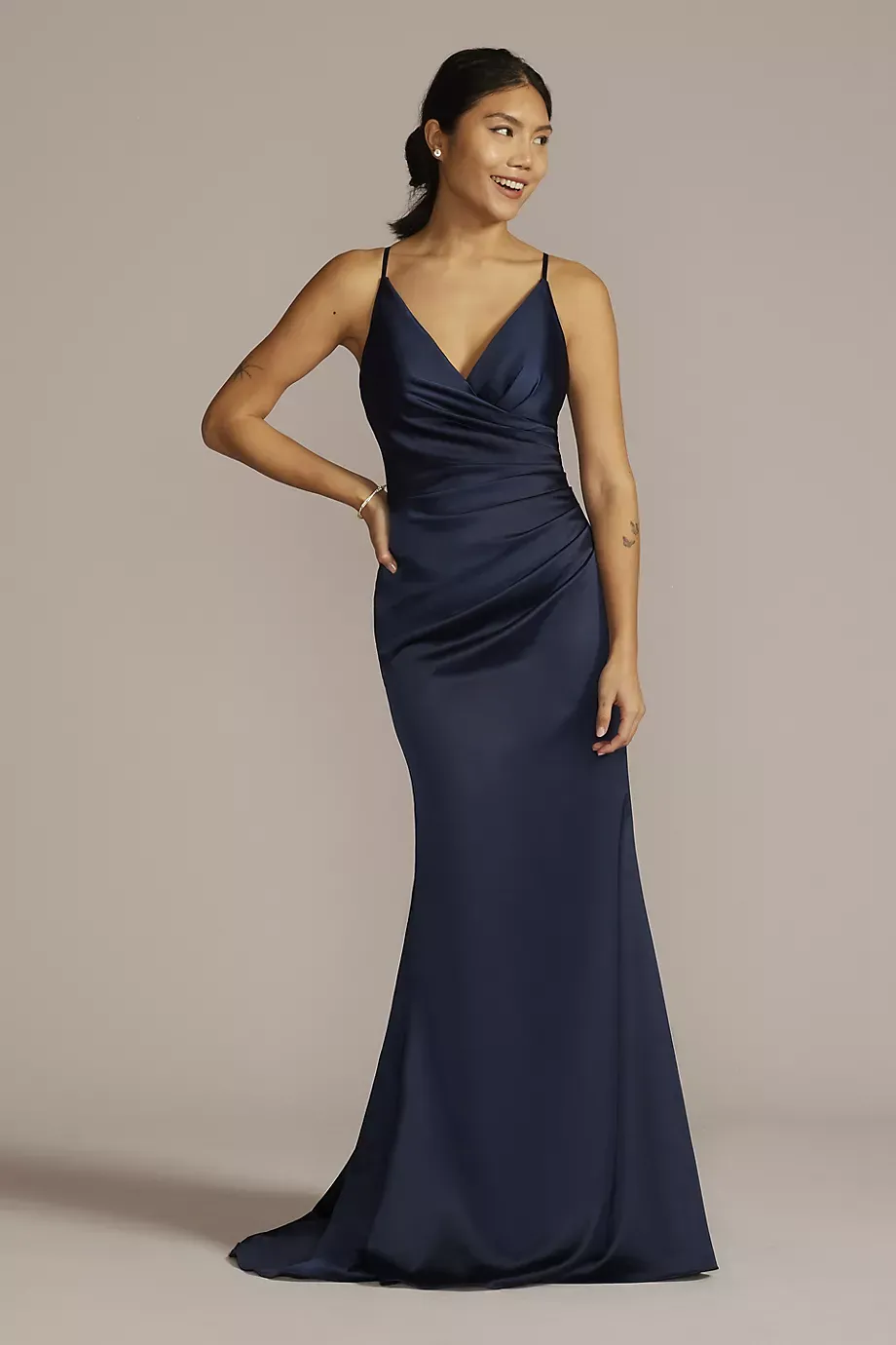 Galina Signature Satin Spaghetti Strap Mermaid Dress in Marine Size: 24 David's Bridal