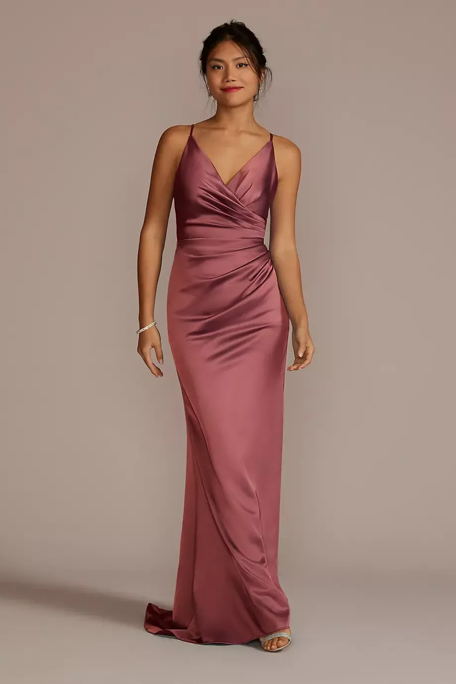 Galina Signature Satin Spaghetti Strap Mermaid Dress in Chianti Size: 26 David's Bridal
