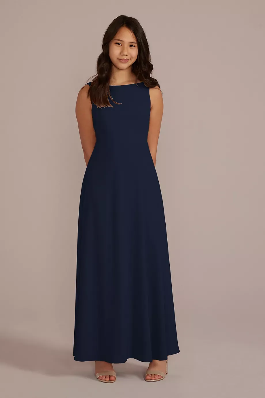 Celebrate DB Studio Chiffon Junior Bridesmaid Dress With Tie Back in Marine Size: 12 David's Bridal