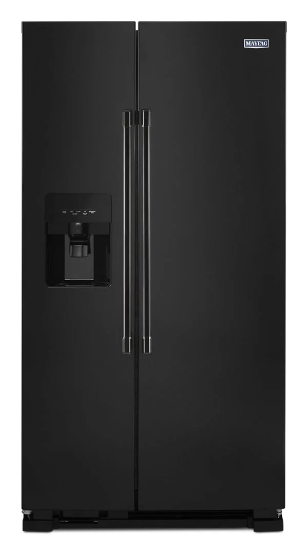 Maytag 36 In. Wide Side-By-Side Refrigerator W/ Exterior Ice And Water Dispenser, 25 Cu. Ft. In Black