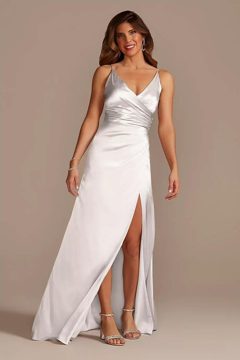 Galina Signature Charmeuse Draped Strappy Dress in White Size: 26 David's Bridal