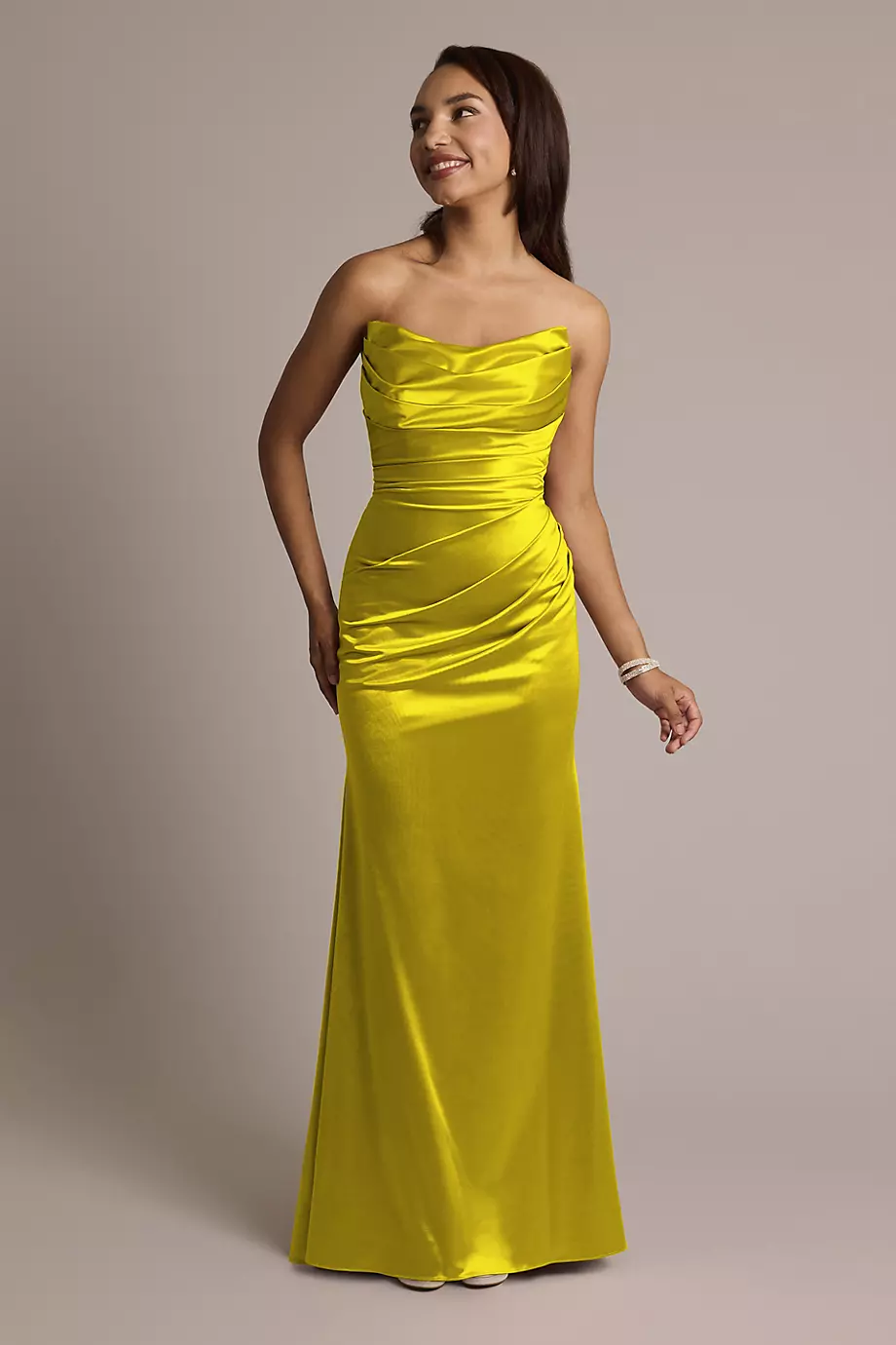 Galina Signature Sculpting Satin Strapless Mermaid Dress in Willow Green Size: 26 David's Bridal
