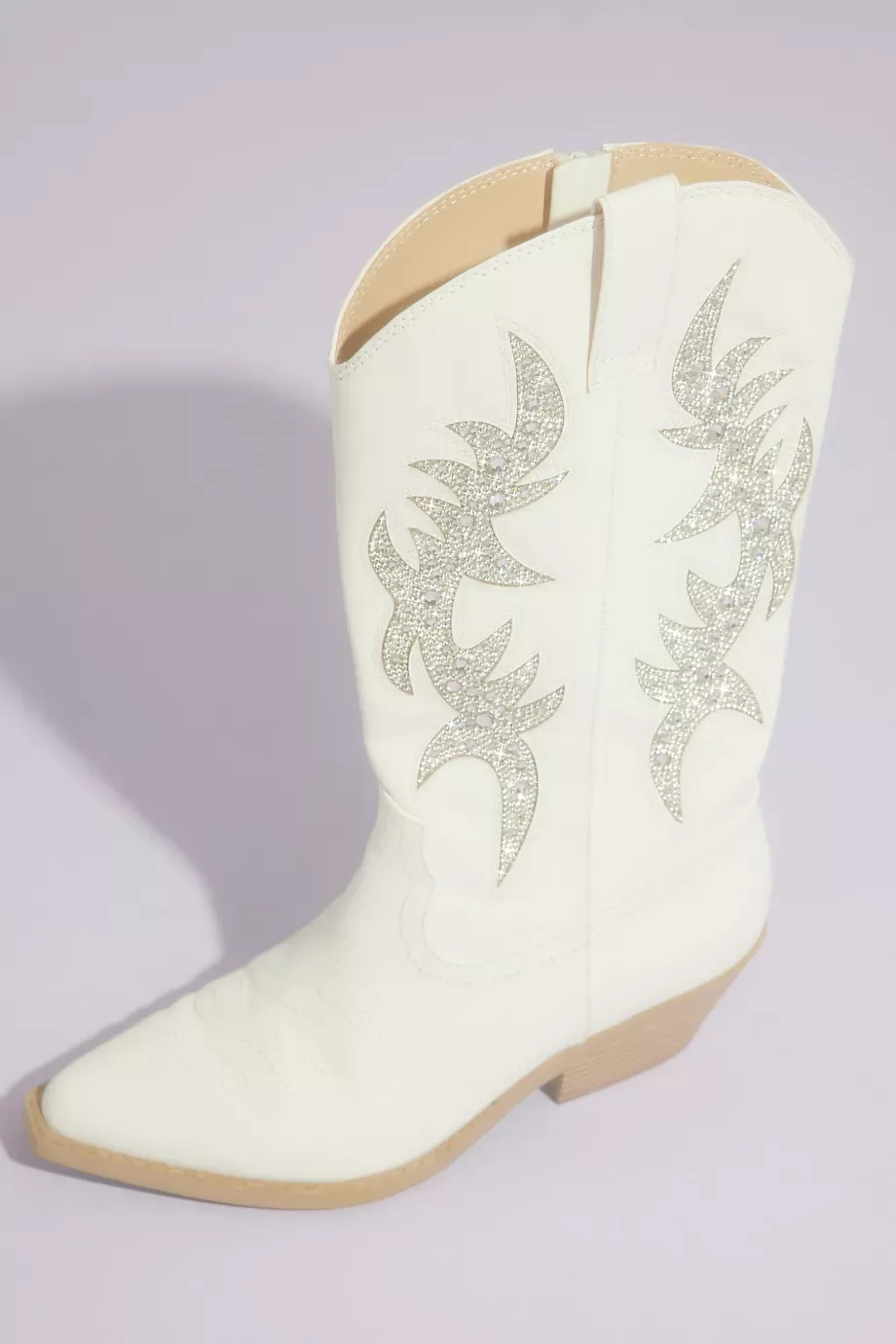 Betsey Johnson Crystal Embellished Western Boots in Ivory Size: 8 David's Bridal