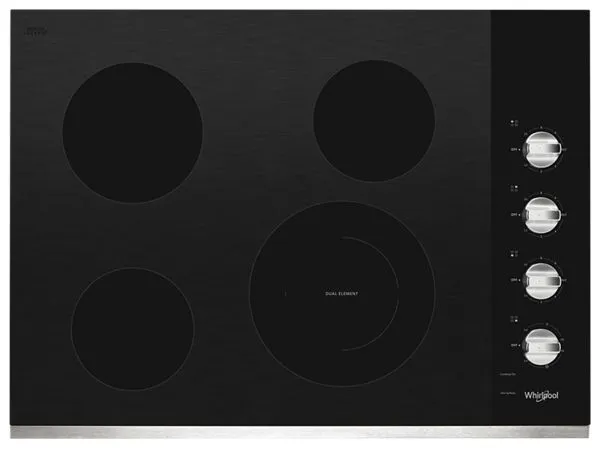 Whirlpool 30 in. Electric Ceramic Glass Cooktop with Dual Radiant Element in Stainless Steel 30 in.