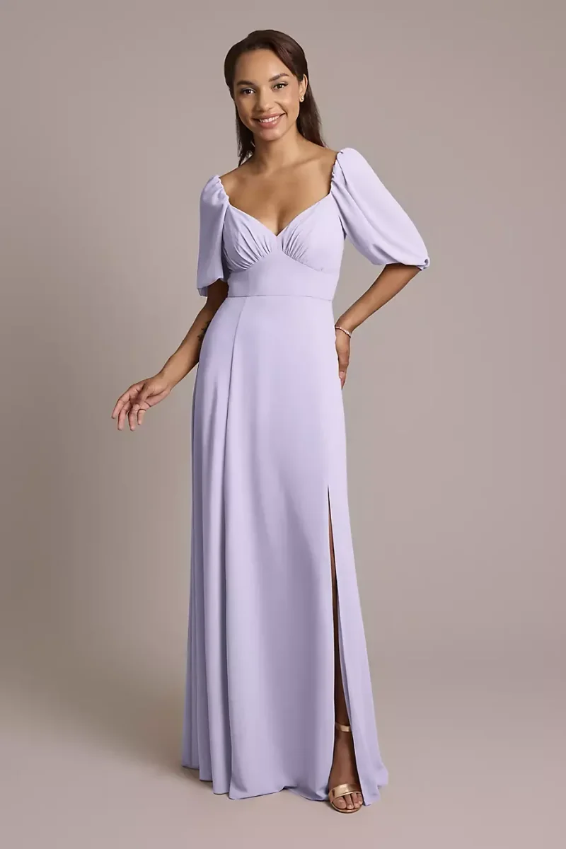 Celebrate DB Studio Chiffon Short Sleeve A-Line Dress in Iris Size: 4 David's Bridal