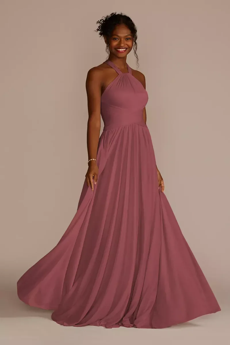 Celebrate DB Studio High-Neck Mesh Bridesmaid Dress With Full Skirt in Chianti Size: 26 David's Bridal