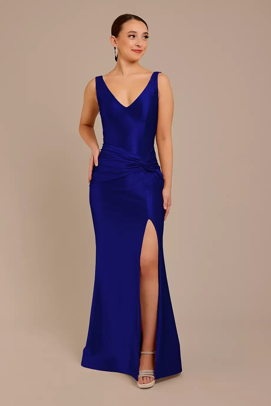 Galina Signature Sculpting Satin Tank Knot Dress in Royal Blue Size: 22 David's Bridal