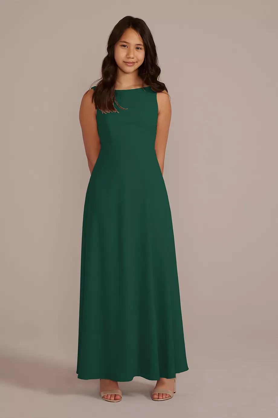 Celebrate DB Studio Chiffon Junior Bridesmaid Dress With Tie Back in Juniper Size: 14 David's Bridal