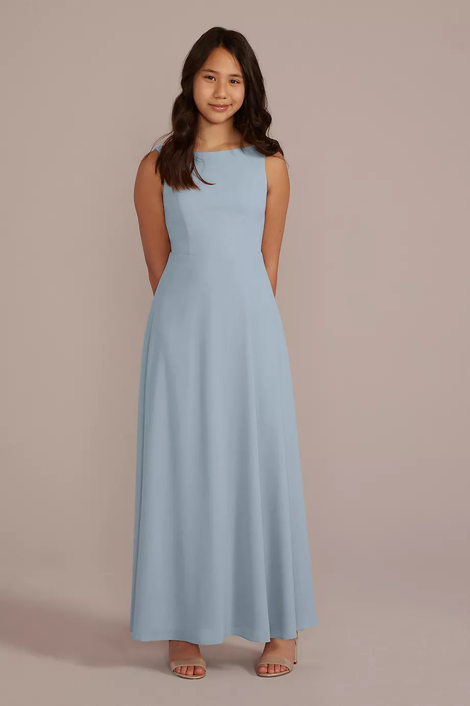 Celebrate DB Studio Chiffon Junior Bridesmaid Dress With Tie Back in Dusty Blue Size: 6 David's Bridal