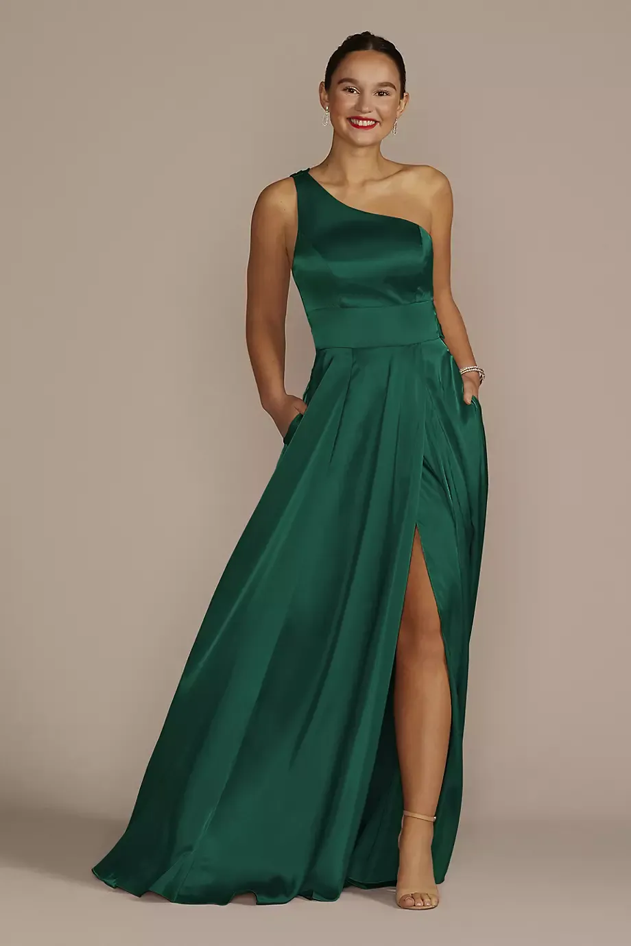 Galina Signature One-Shoulder Draped Charmeuse Dress in Juniper Size: 24 David's Bridal