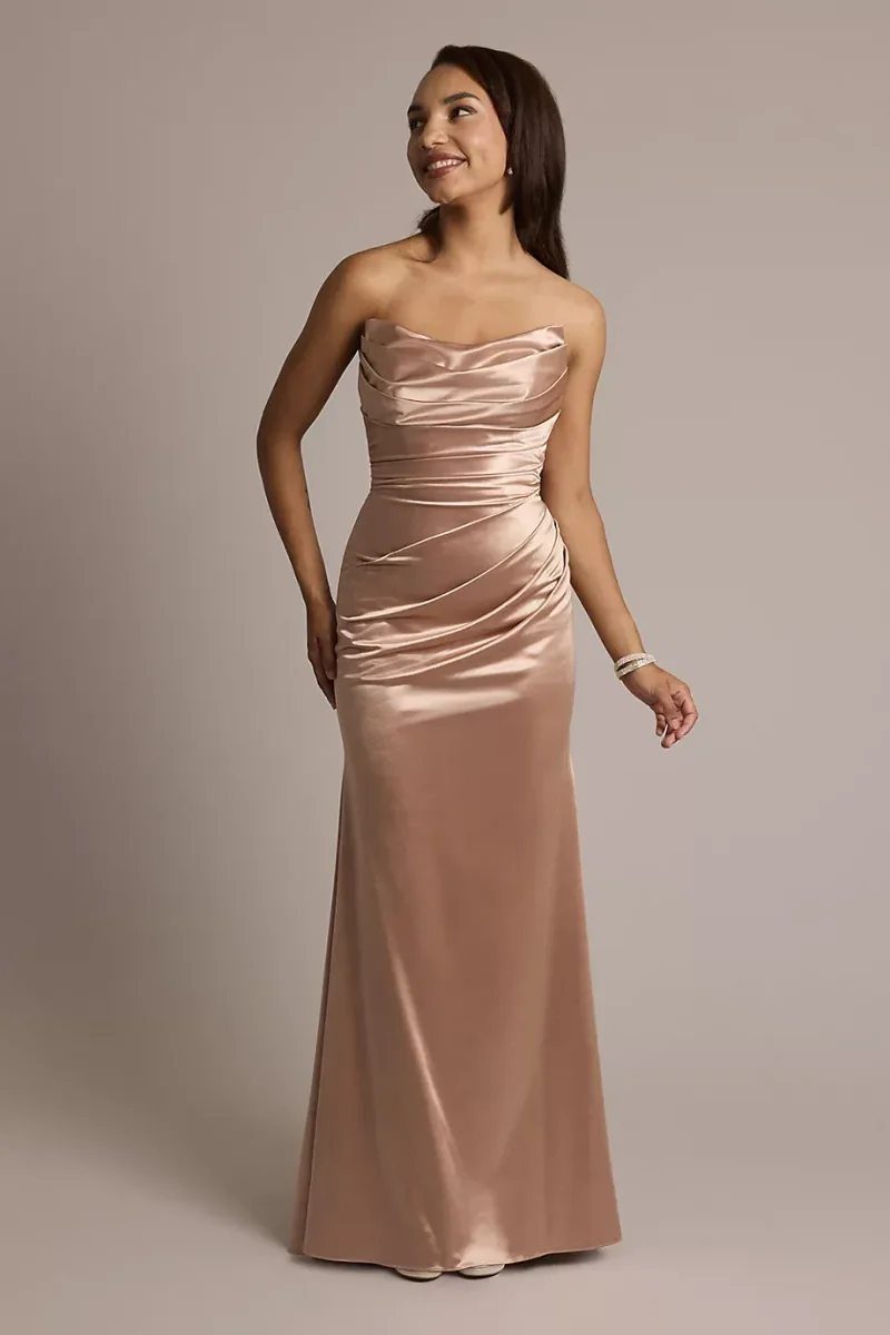 Galina Signature Sculpting Satin Strapless Mermaid Dress in Sand Size: 24 David's Bridal