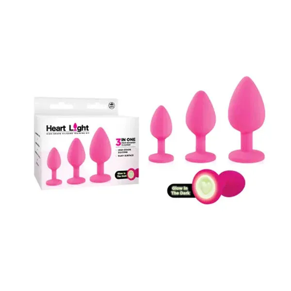 Heart Light Butt Plugs with Glow in Dark Bases Set of 3 Sizes