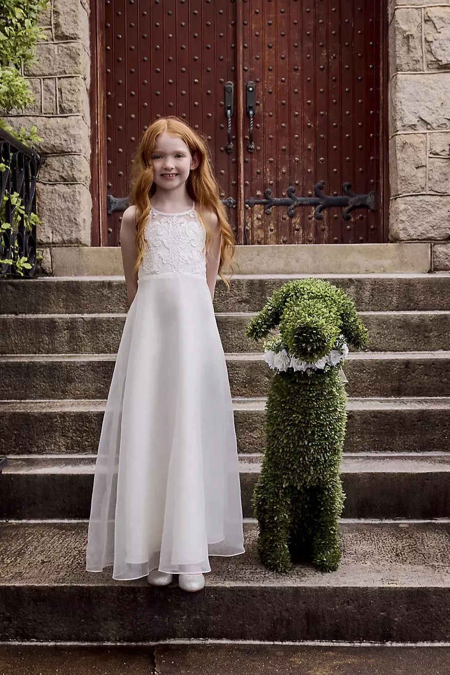 DB Studio Embellished Halter Neck A-Line Flower Girl Dress in Soft White Size: 2T David's Bridal