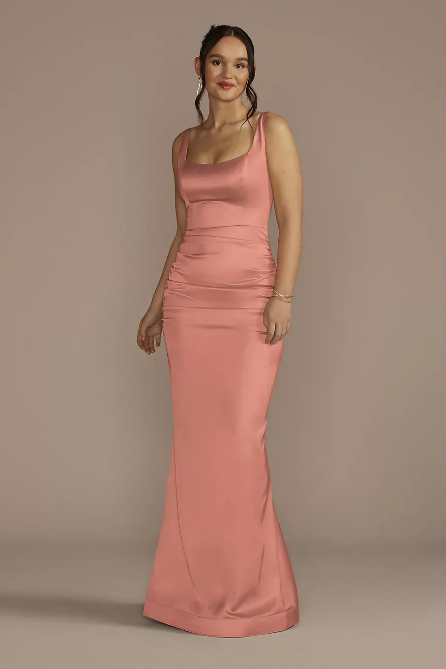 Galina Signature Stretch Satin Tank Dress With Train in Desert Coral Size: 6 David's Bridal