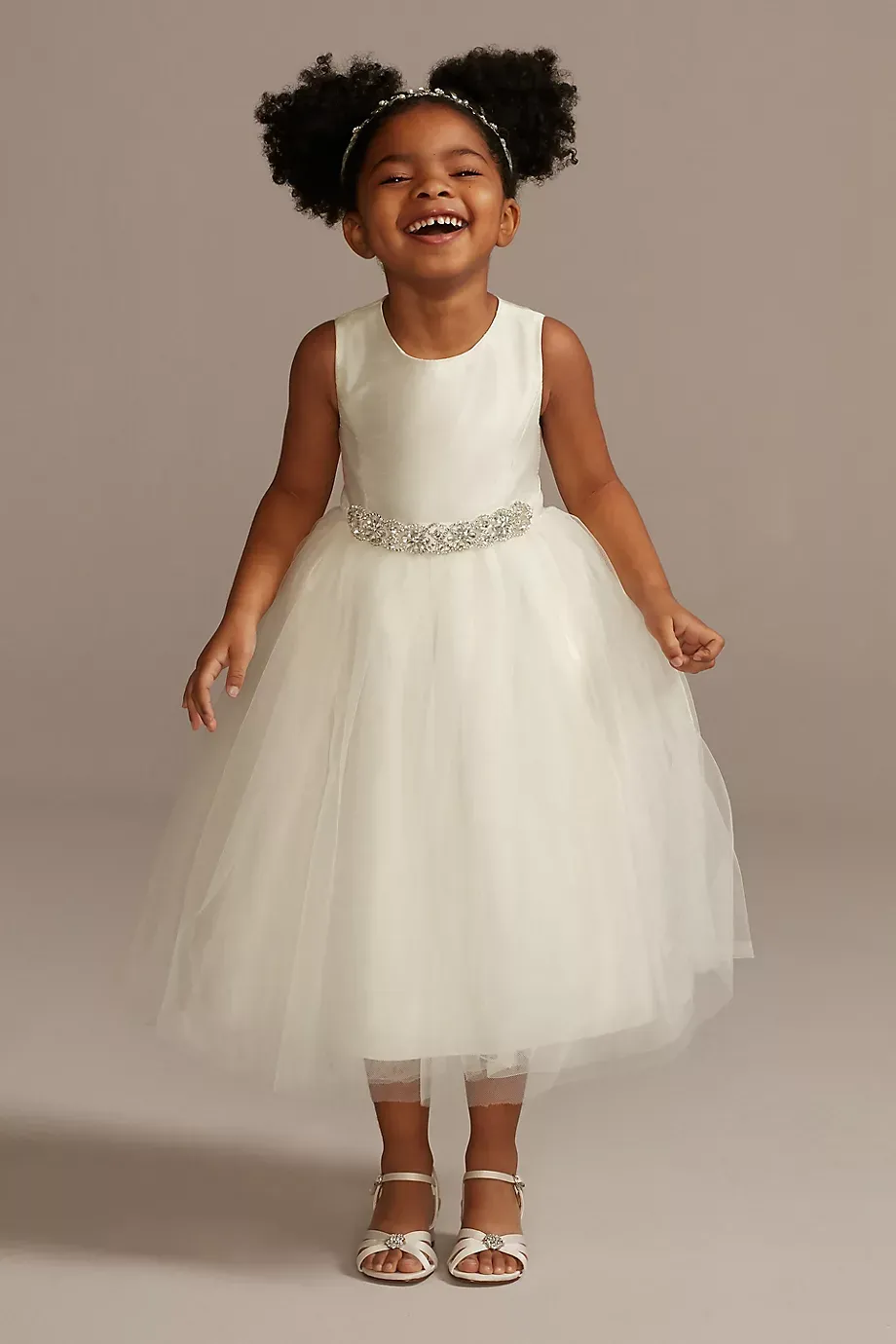 Flower Girl Dress With Tulle And Ribbon Waist in Ivory Size: 18M David's Bridal