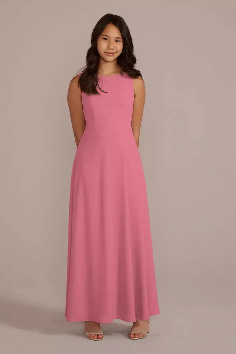 Celebrate DB Studio Chiffon Junior Bridesmaid Dress With Tie Back in Rose Pink Size: 14 David's Bridal