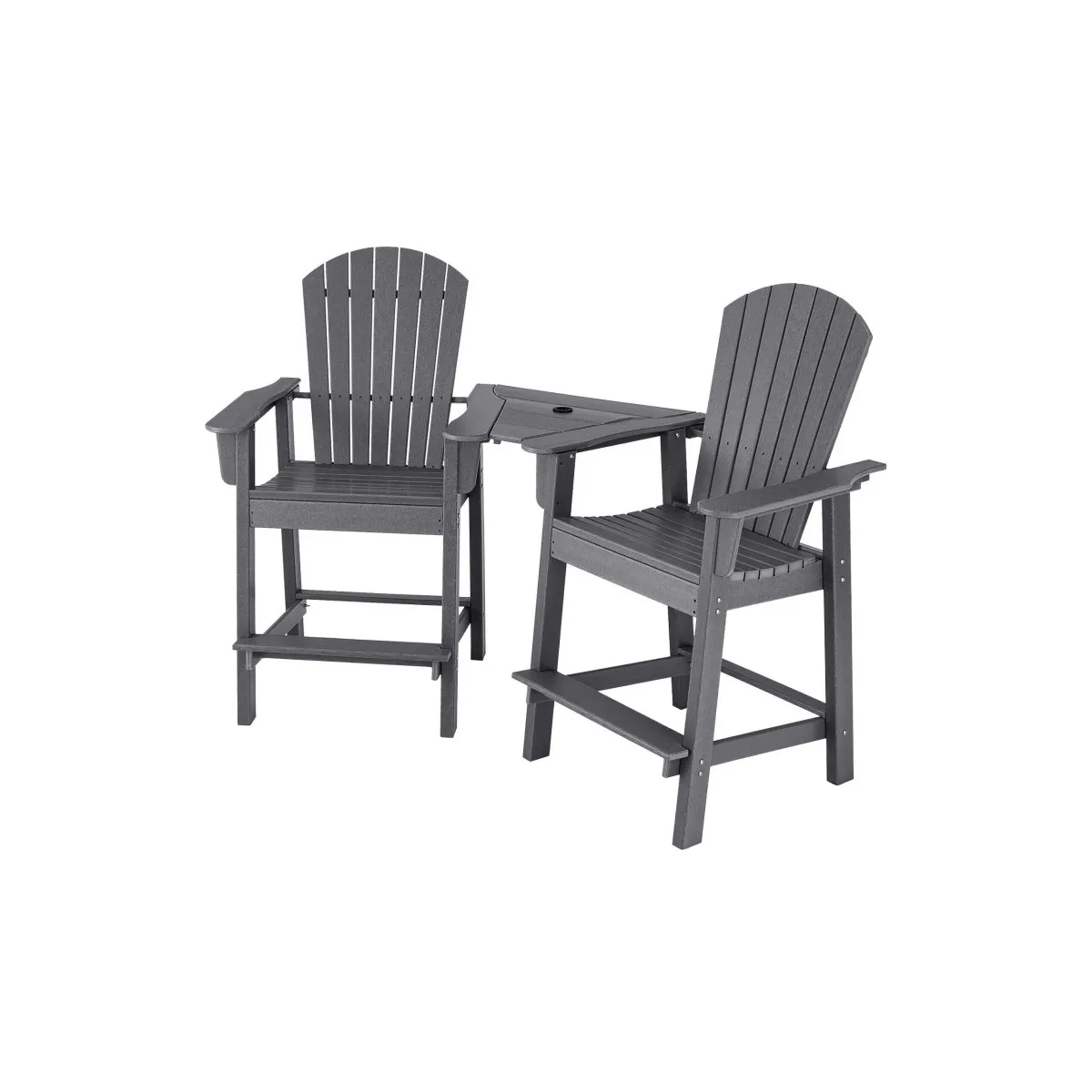 2-Piece Tall Adirondack Chairs with Middle Connecting Tray - Black