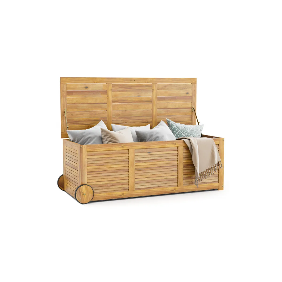 Rolling Patio Wooden Deck Box
