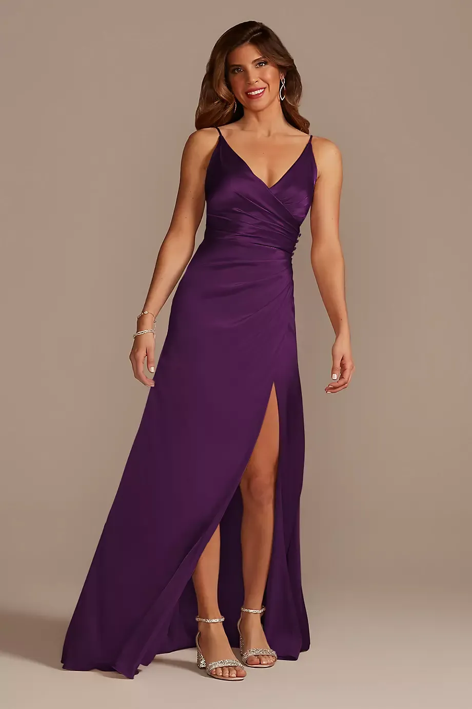 Galina Signature Charmeuse Draped Strappy Dress in Plum Size: 26 David's Bridal