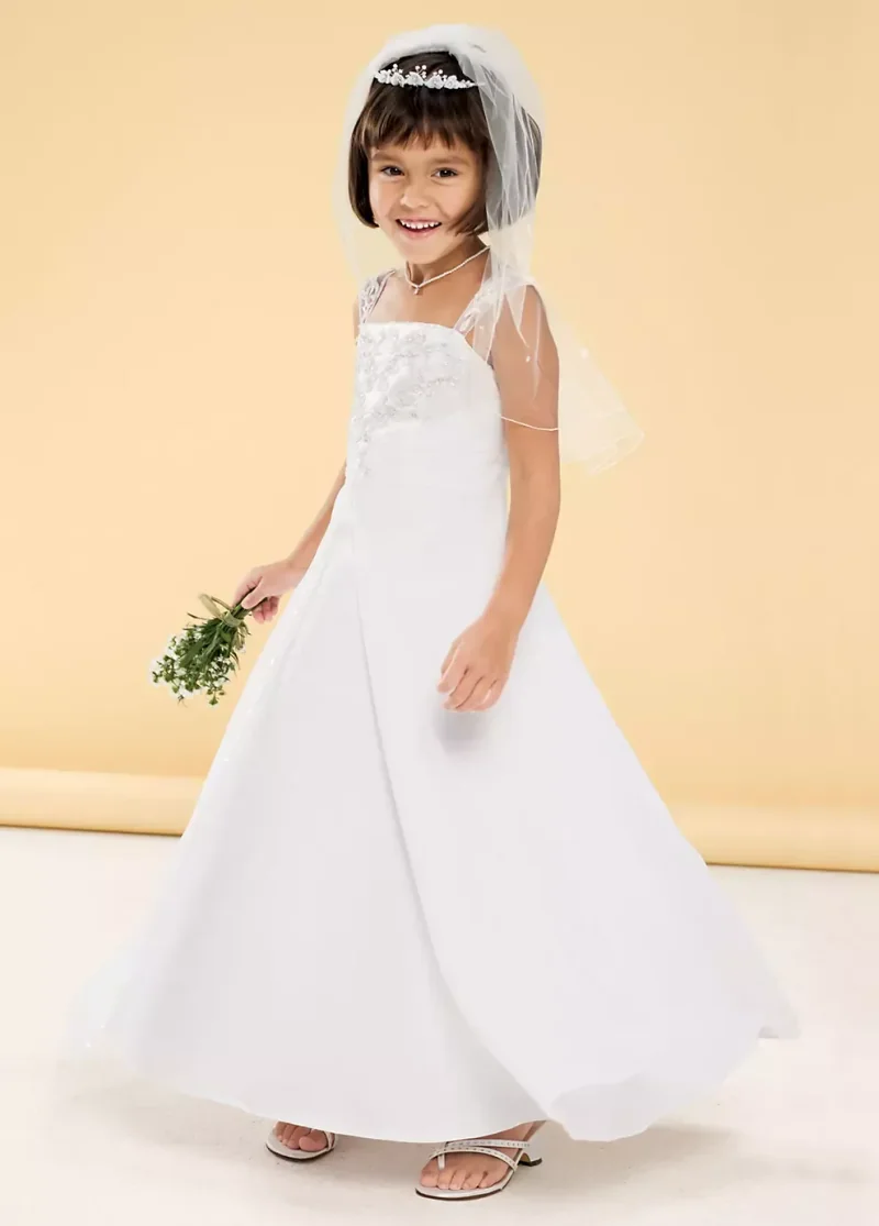 Satin A-Line Gown With Beaded Metallic Embroidery in White Size: 5 David's Bridal