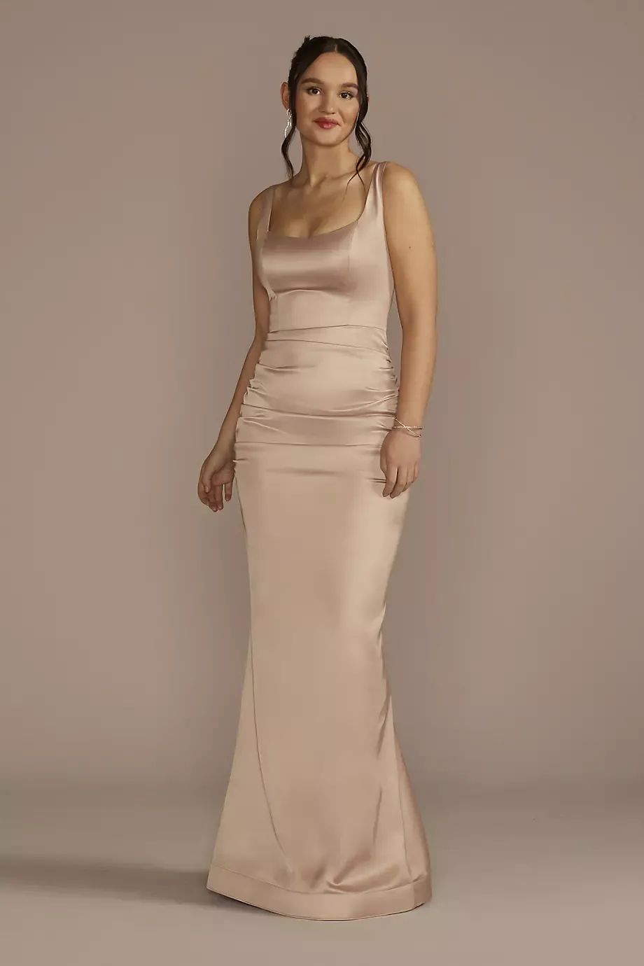 Galina Signature Stretch Satin Tank Dress With Train in Sand Size: 24 David's Bridal