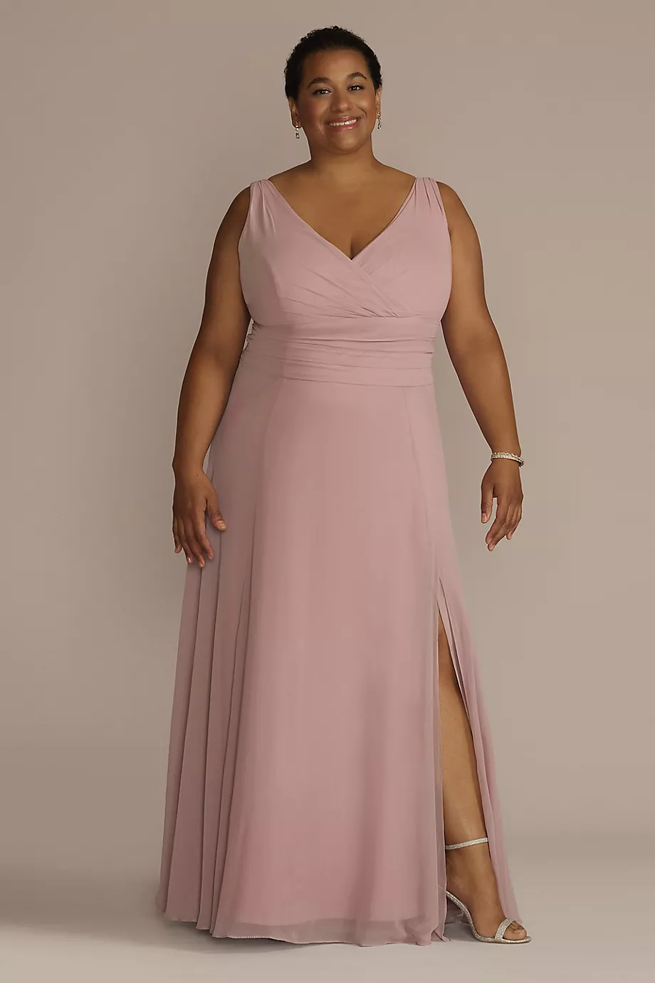 Celebrate DB Studio Long Chiffon Surplice Tank Bridesmaid Dress in Quartz Size: 26 David's Bridal