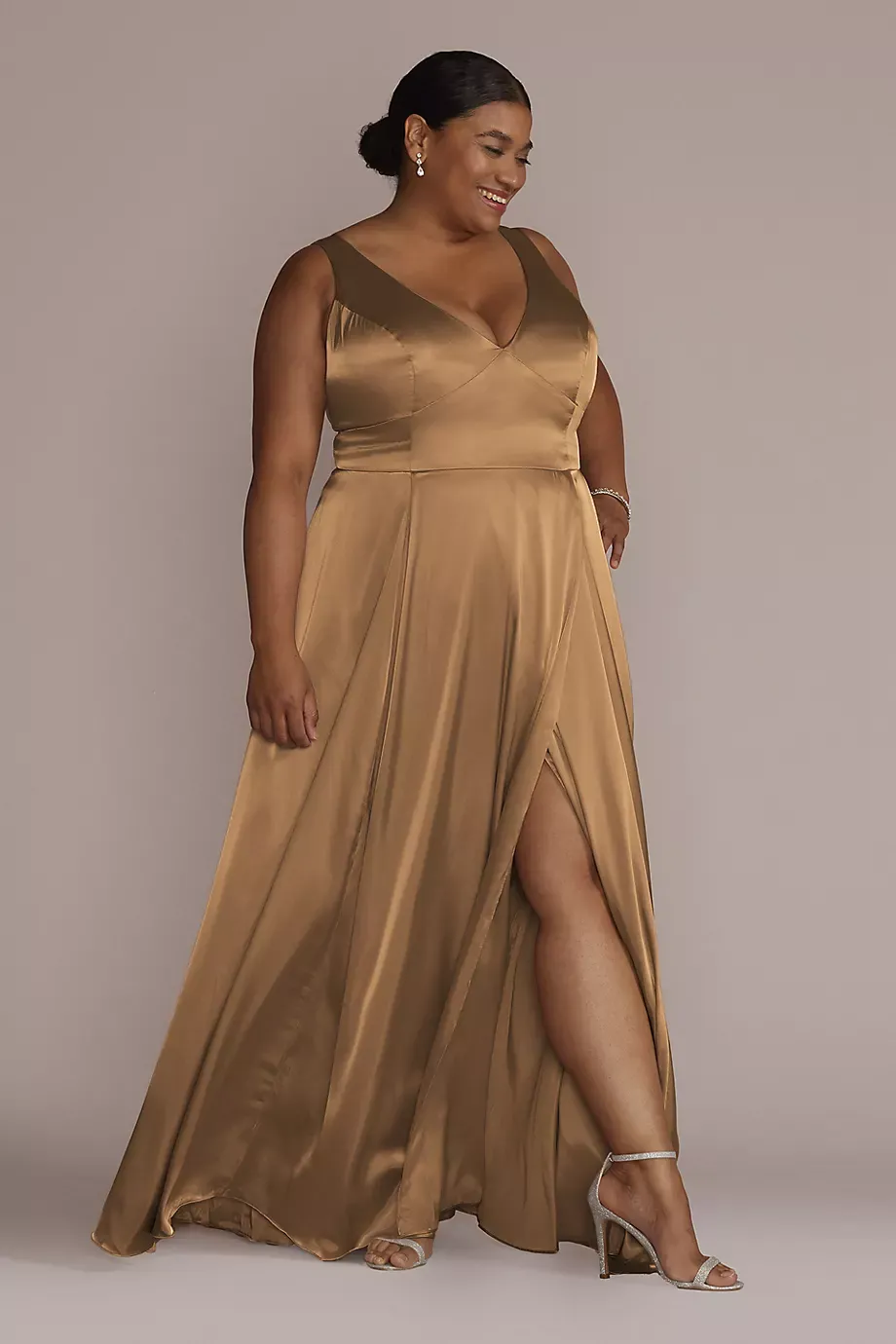 Galina Signature Tall Charmeuse Tank V-Neck Dress in Latte Size: 26 David's Bridal